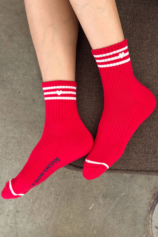 Embroidered Girlfriend Socks - Red, White Heart