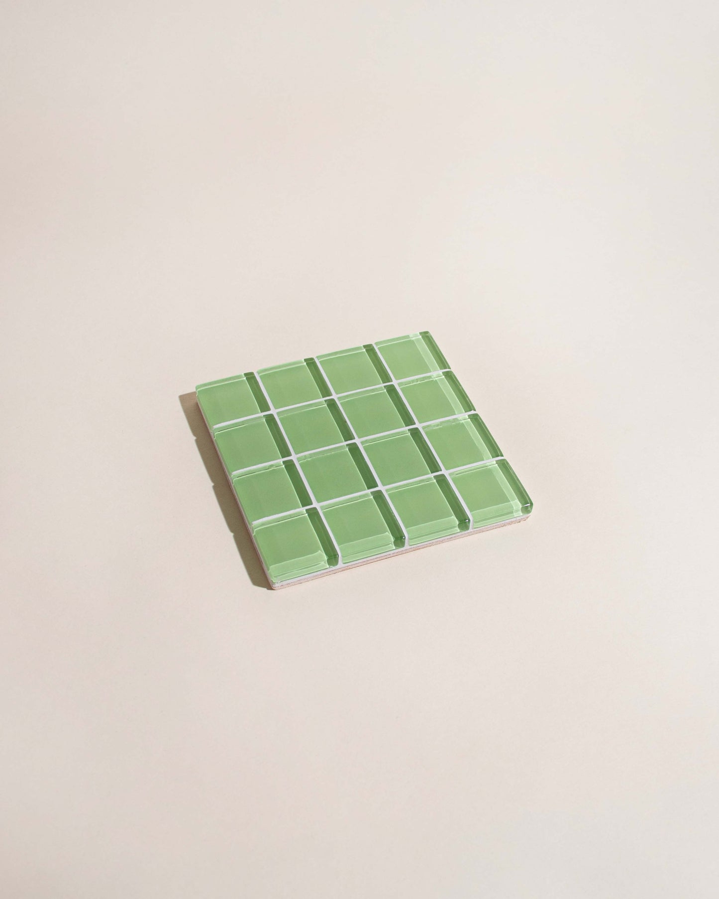 Glass Tile Checkered Coaster - Green