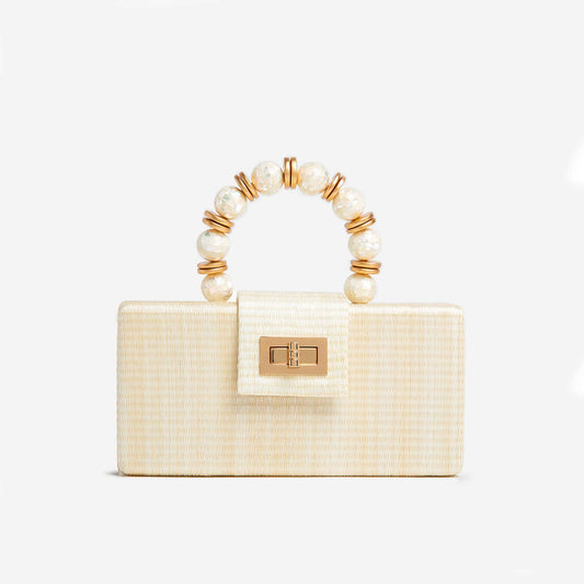 Cream Statement Clutch - Shell Inlay Bead Handle
