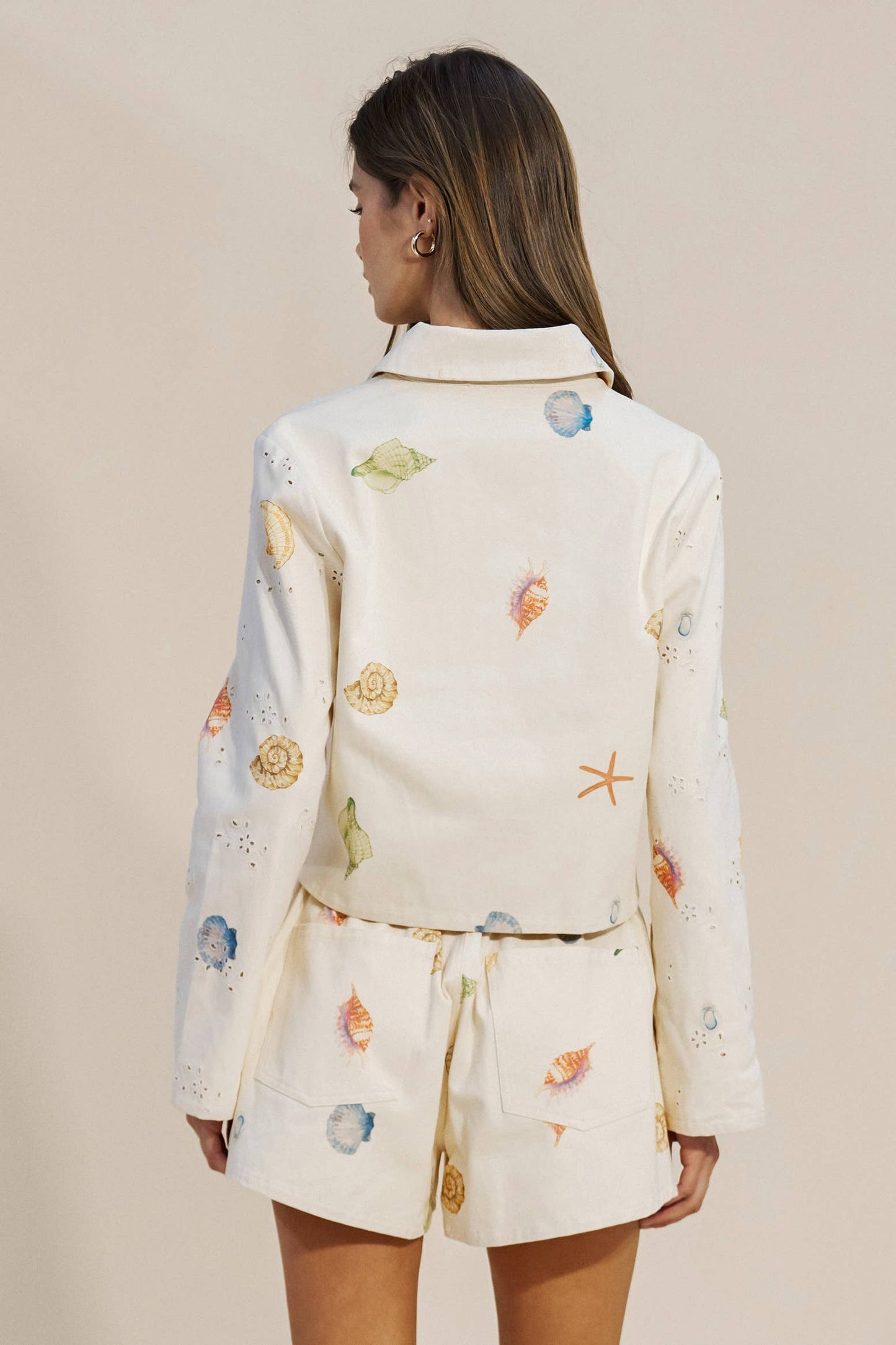 Printed Shell and Starfish Cropped Jacket