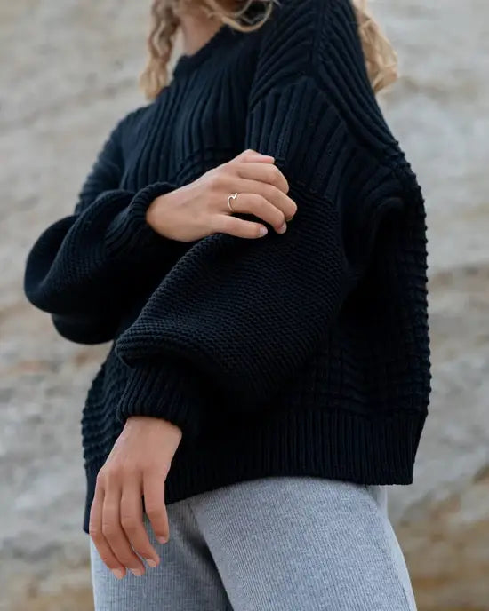 Delčia 100% Cotton Black Sweater - Knotty Ones