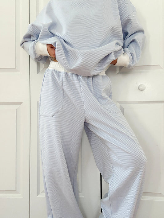 Blue/White Striped Sweatpants - Sunkissed Coconut