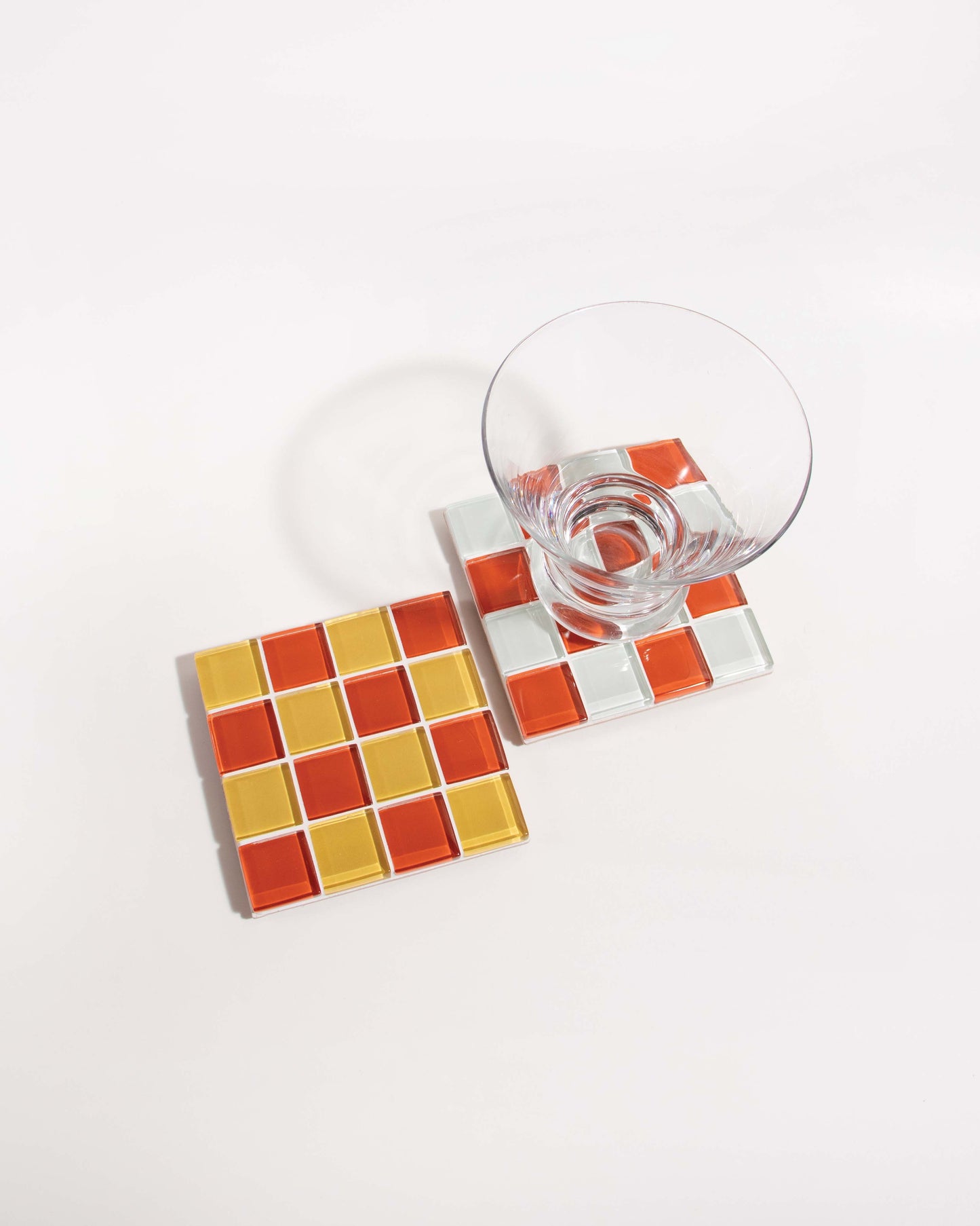 Glass Tile Coaster Checkered - Pumpkin Spice Latte - Subtle Art Studios