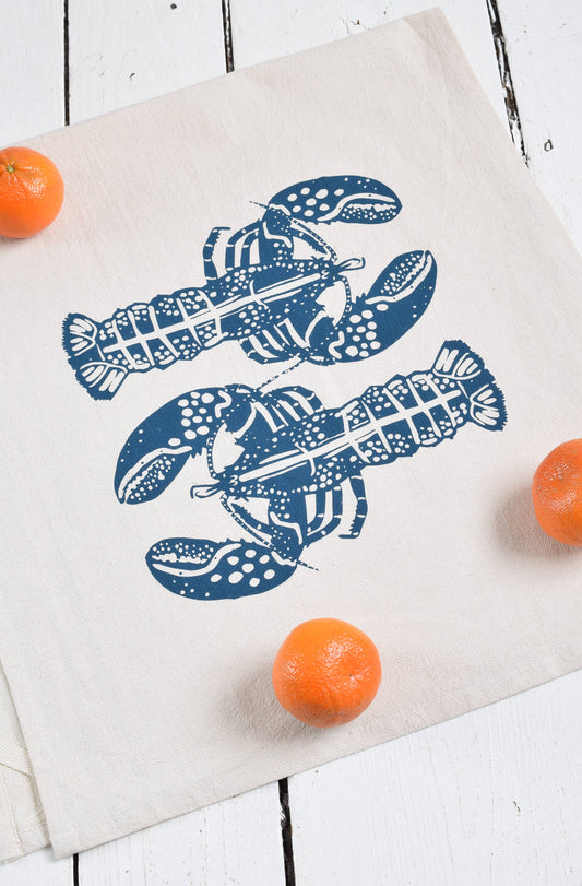 Double Lobster Tea Towel in Navy - Nautical Decor - Kitchen