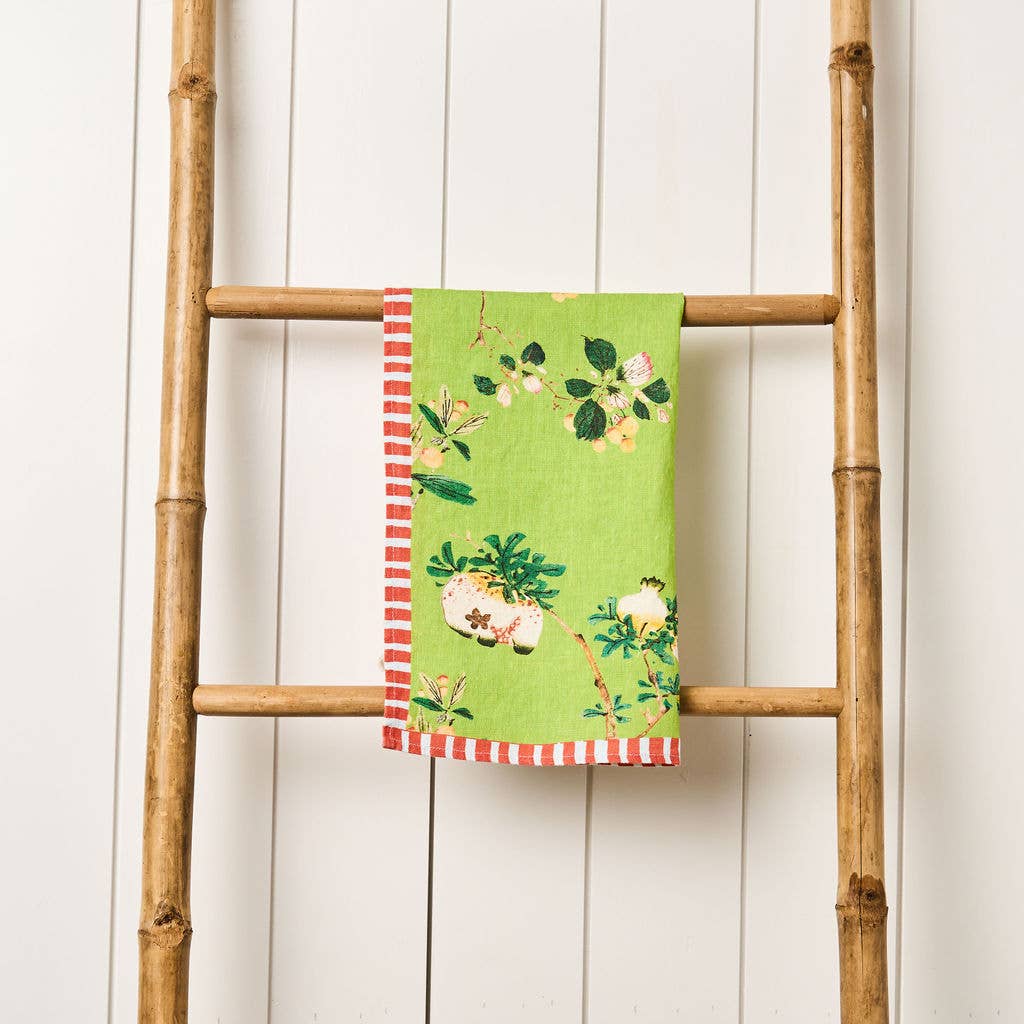 Linen Tea Towel - Pomegranate Green