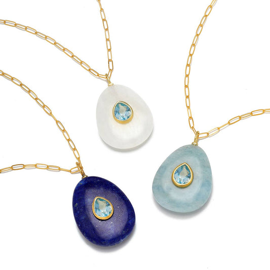 Moonstone and Blue Topaz Pear Necklace