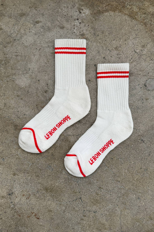 Boyfriend Socks - White with Red