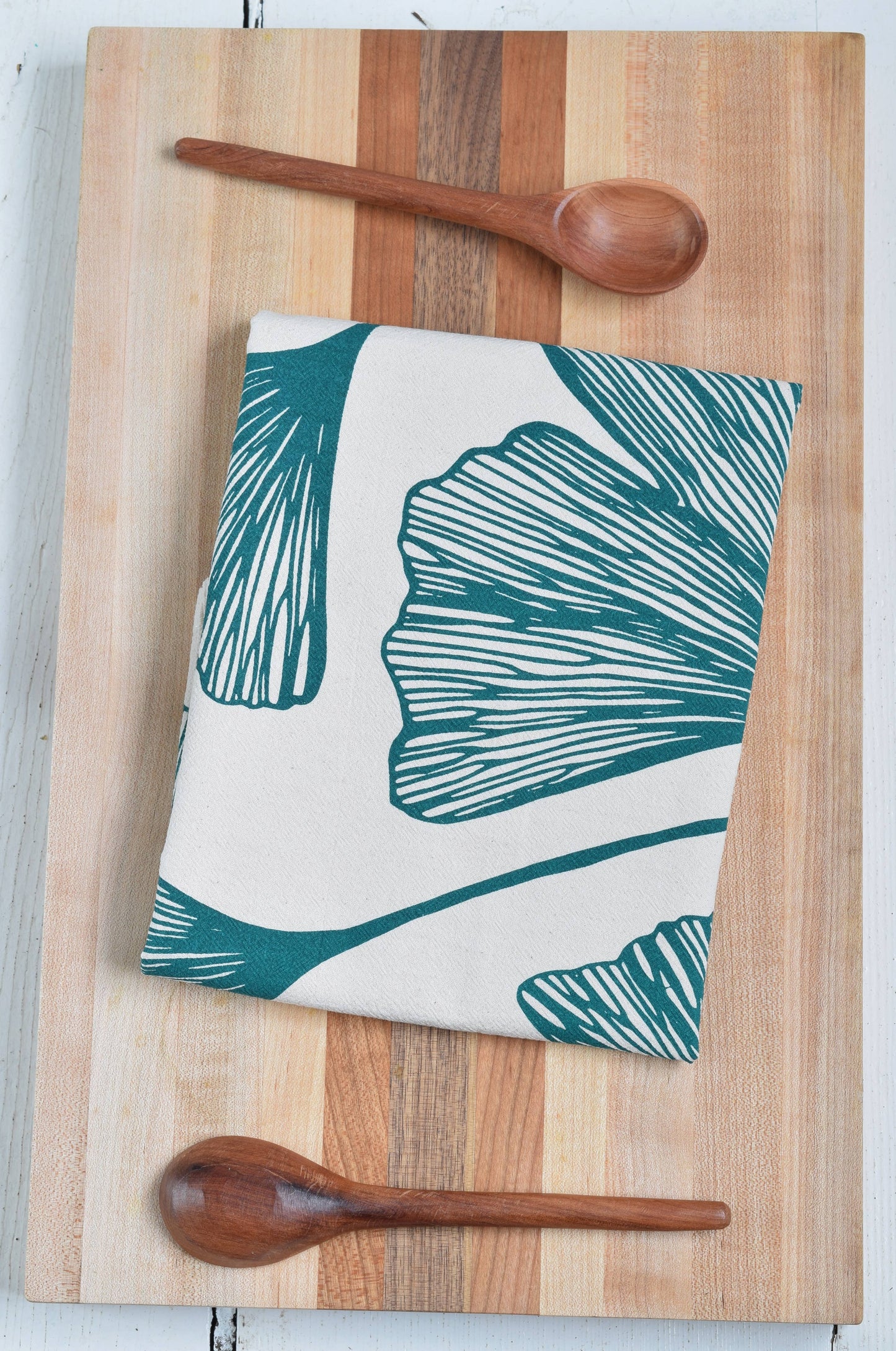 Ginkgo Leaf Tea Towel in Green - Organic Cotton - Natural
