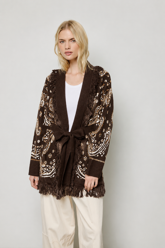 Boheme Paisley Wrap Cardigan - Brown