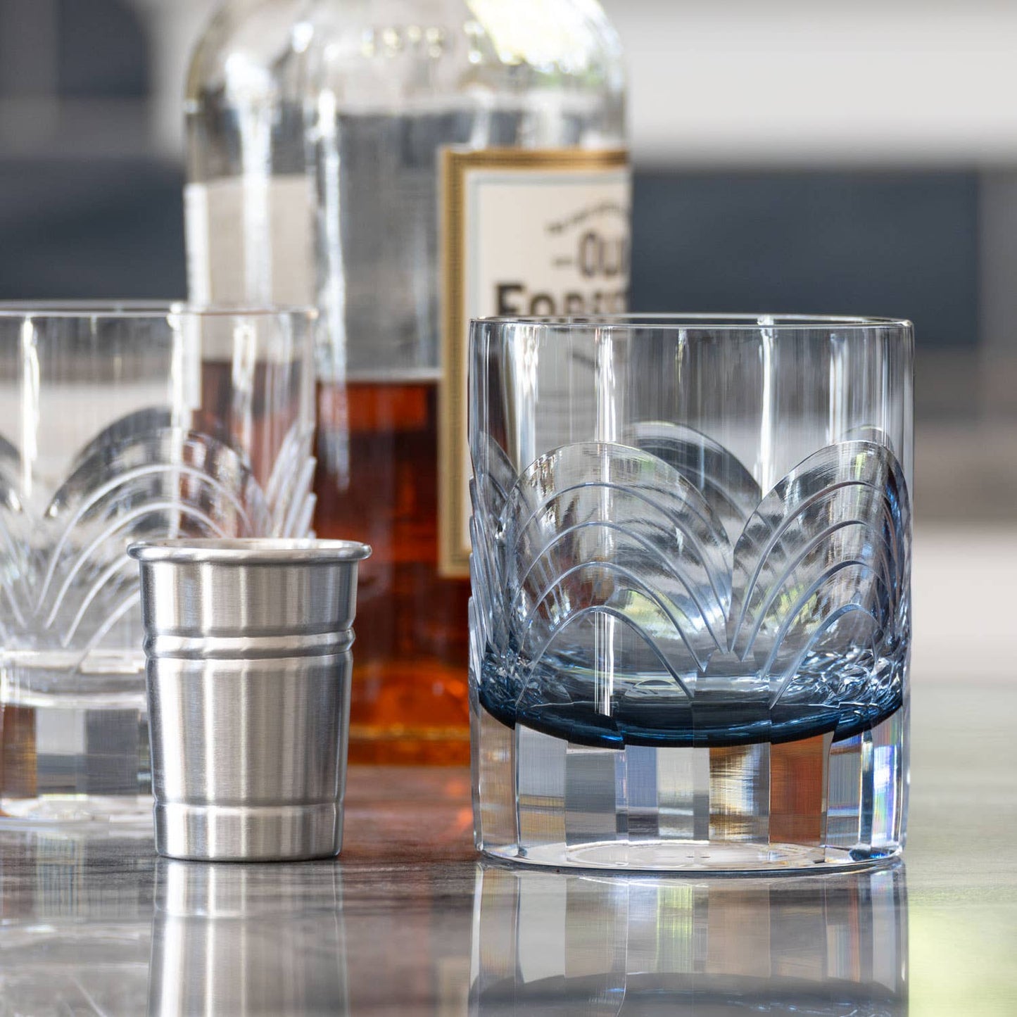Cascades Blue Rocks Glass 7oz – Engraved Whiskey Glass - Set of 4