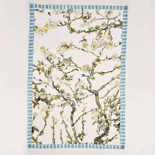 Linen Tea Towel - Almond Tree White