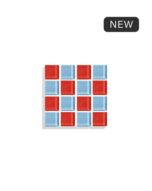 Glass Tile Checkered Coaster - Red + Blue