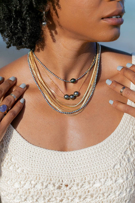 Gold Triple Floating Tahitian Pearl Necklace - 17 in