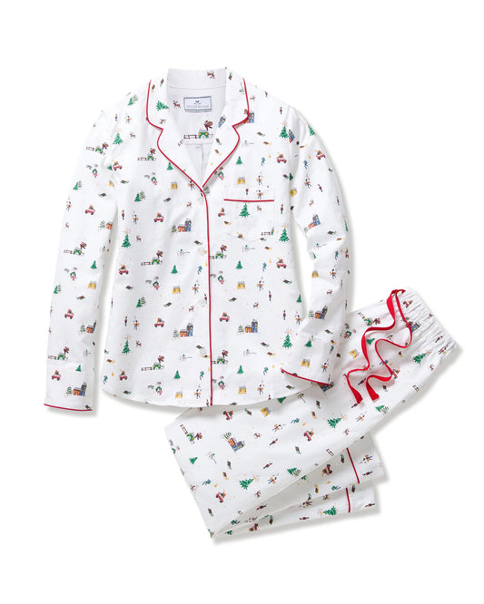 Women's Twill Pajama Set in Holiday Town - Petite Plume