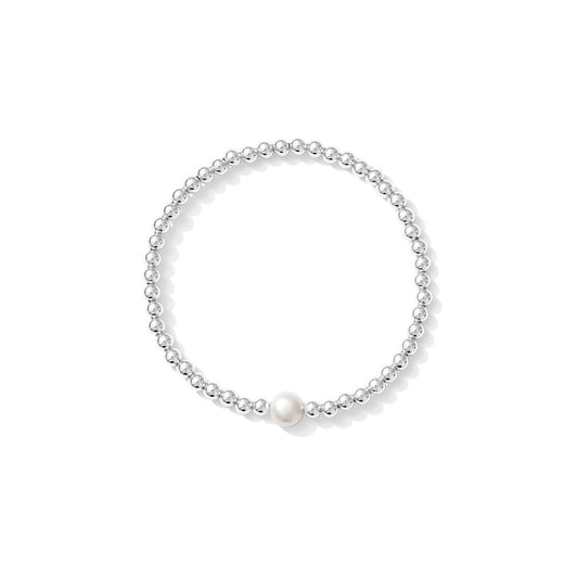 Stretchy Single Pearl Beaded Bracelet - SILVER - Kaylie Dawn