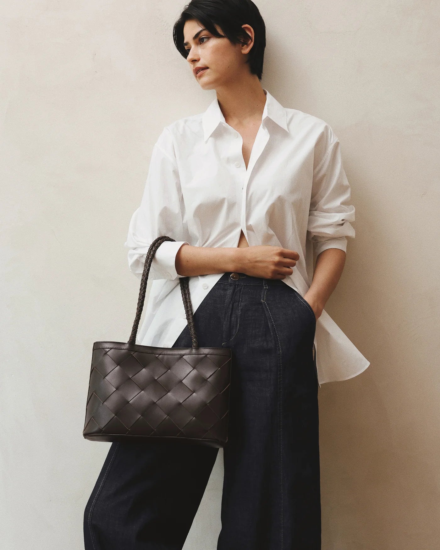 Ella Bag Grande Weave Leather - Brown - Bembien
