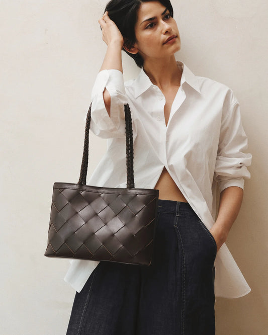 Ella Bag Grande Weave Leather - Brown - Bembien