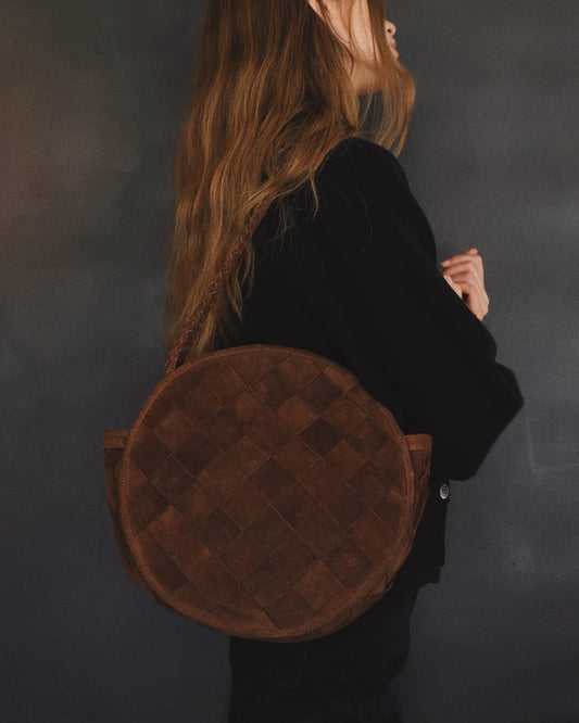 Emilia Bag - Grande Weave Brown Suede - Bembien