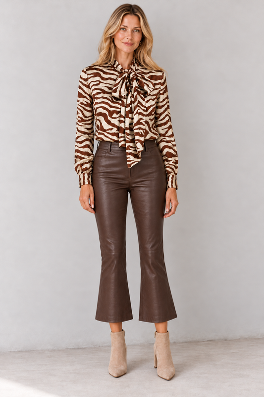 The Belle Satin Bow Tie Blouse - Zebra - Burgess Collection