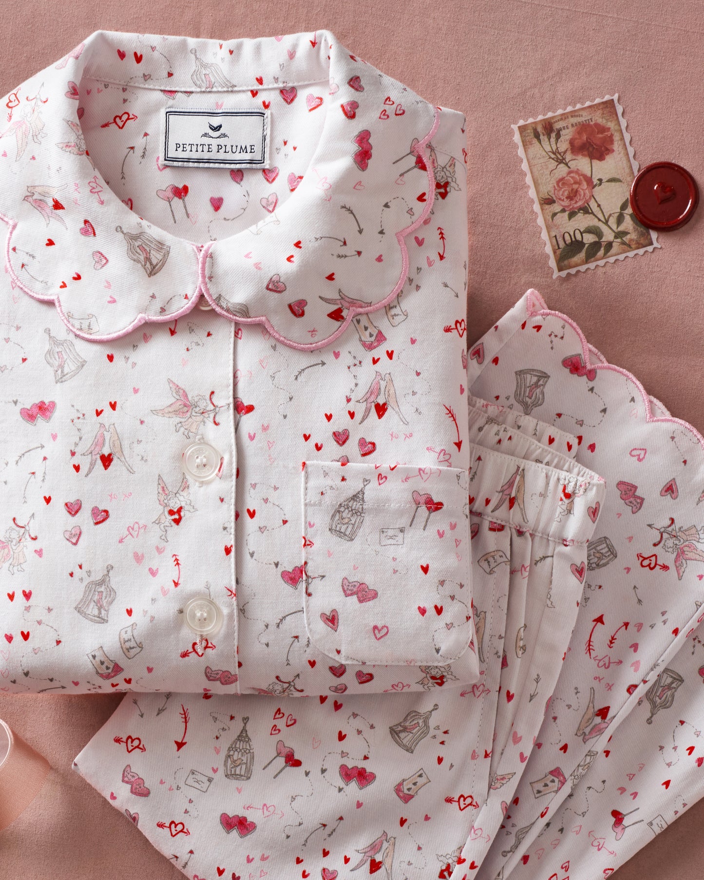 Kid's Twill Colette Pajama Set in Love Song - Petite Plume