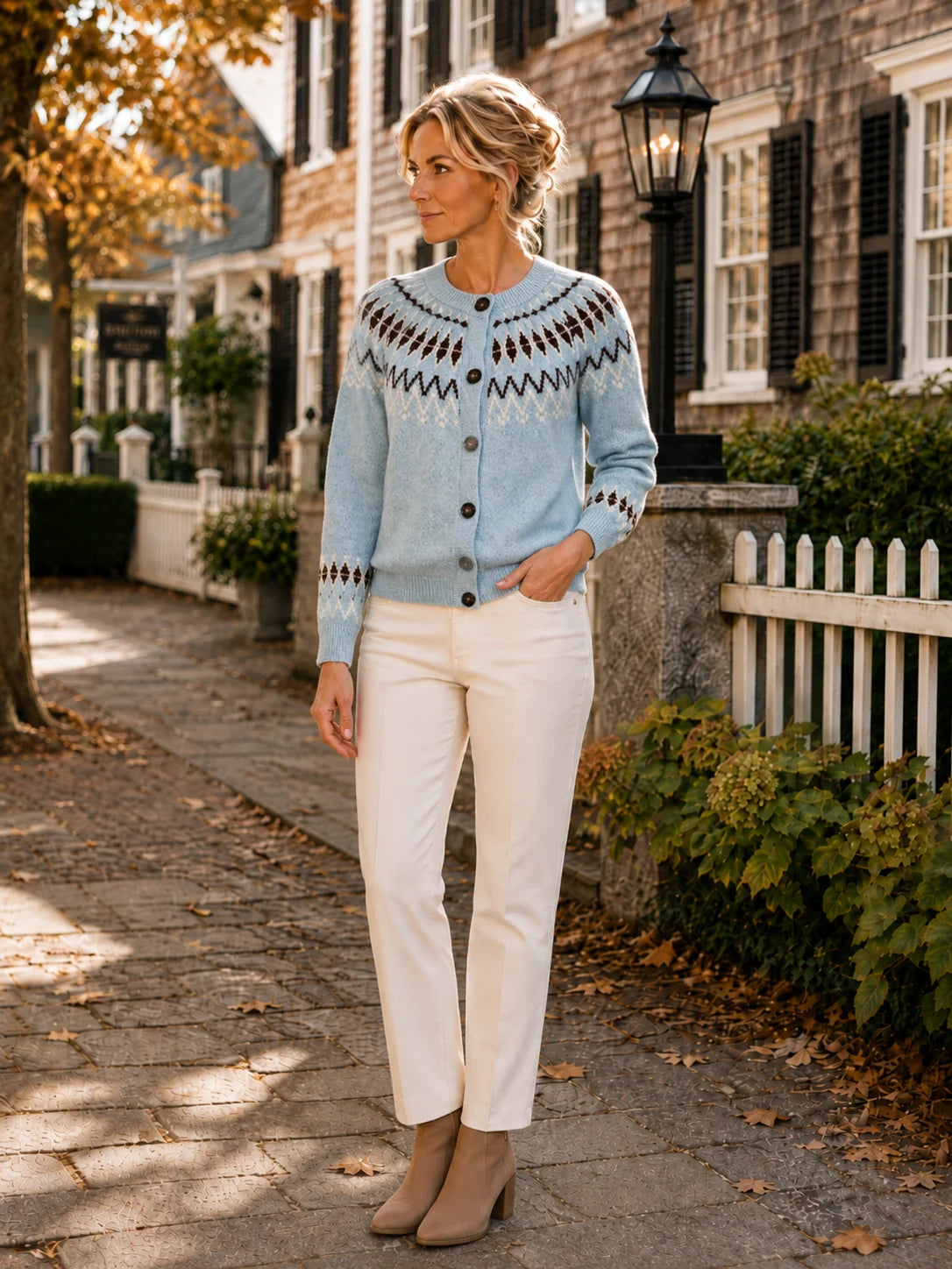 The Willa Fair Isle Cardigan - Sky Combo - Burgess Collection