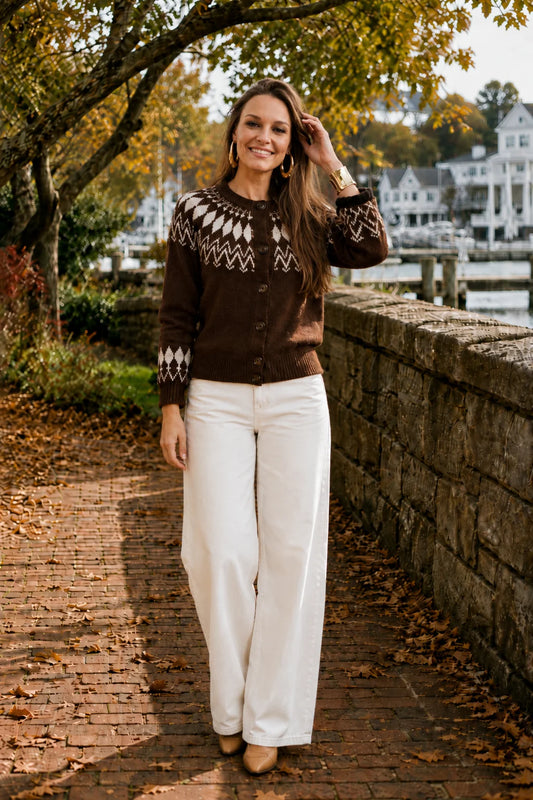 The Willa Fair Isle Cardigan - Cocoa Combo - Burgess Collection
