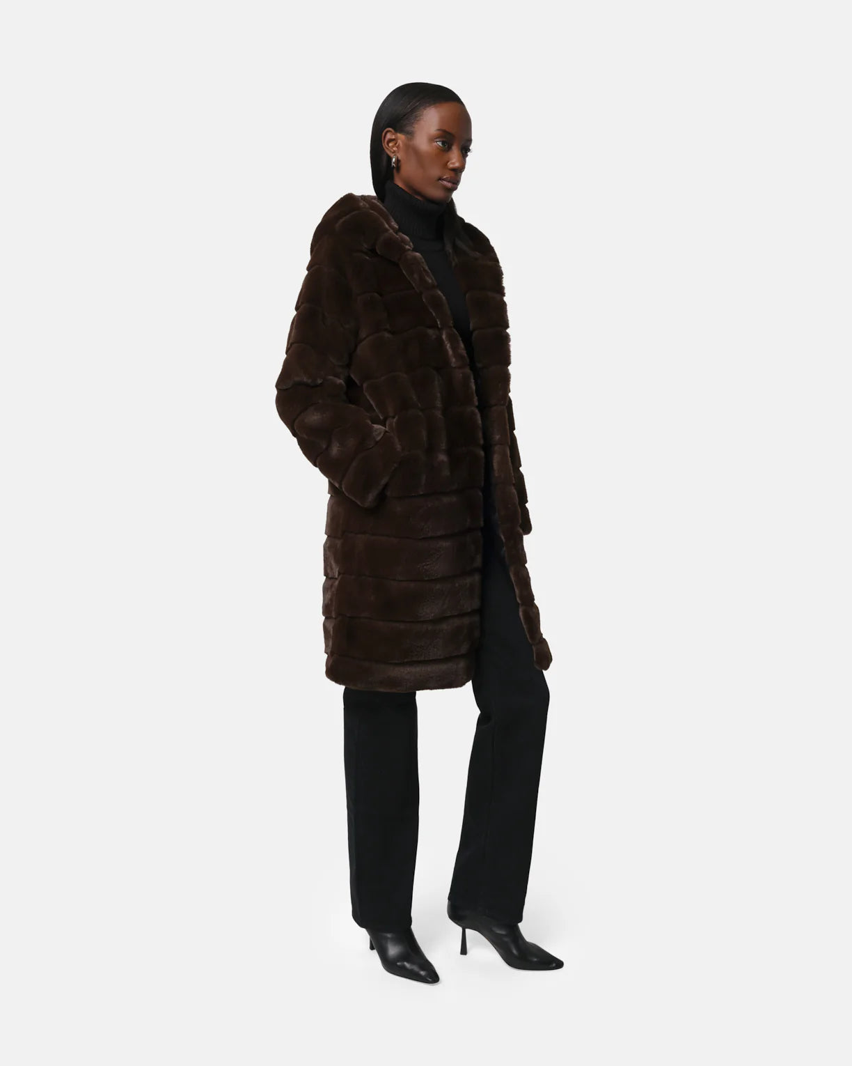 Celina Hooded Faux Fur Coat - Espresso - Apparis