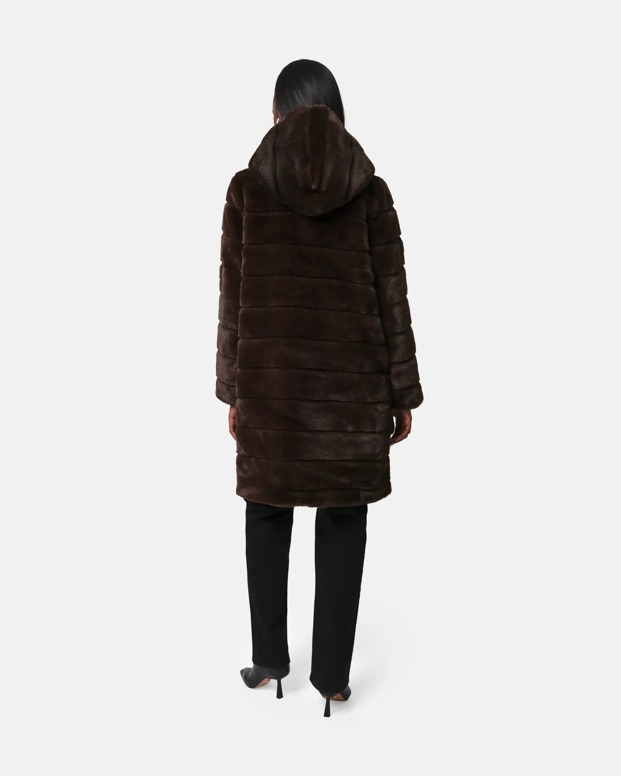 Celina Hooded Faux Fur Coat - Espresso - Apparis