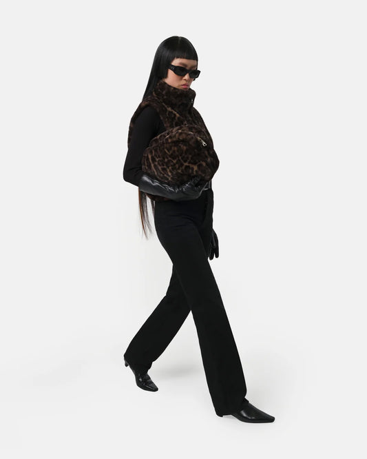 Jumbo Noor Faux Fur Pouchette - Dark Leopard - Apparis