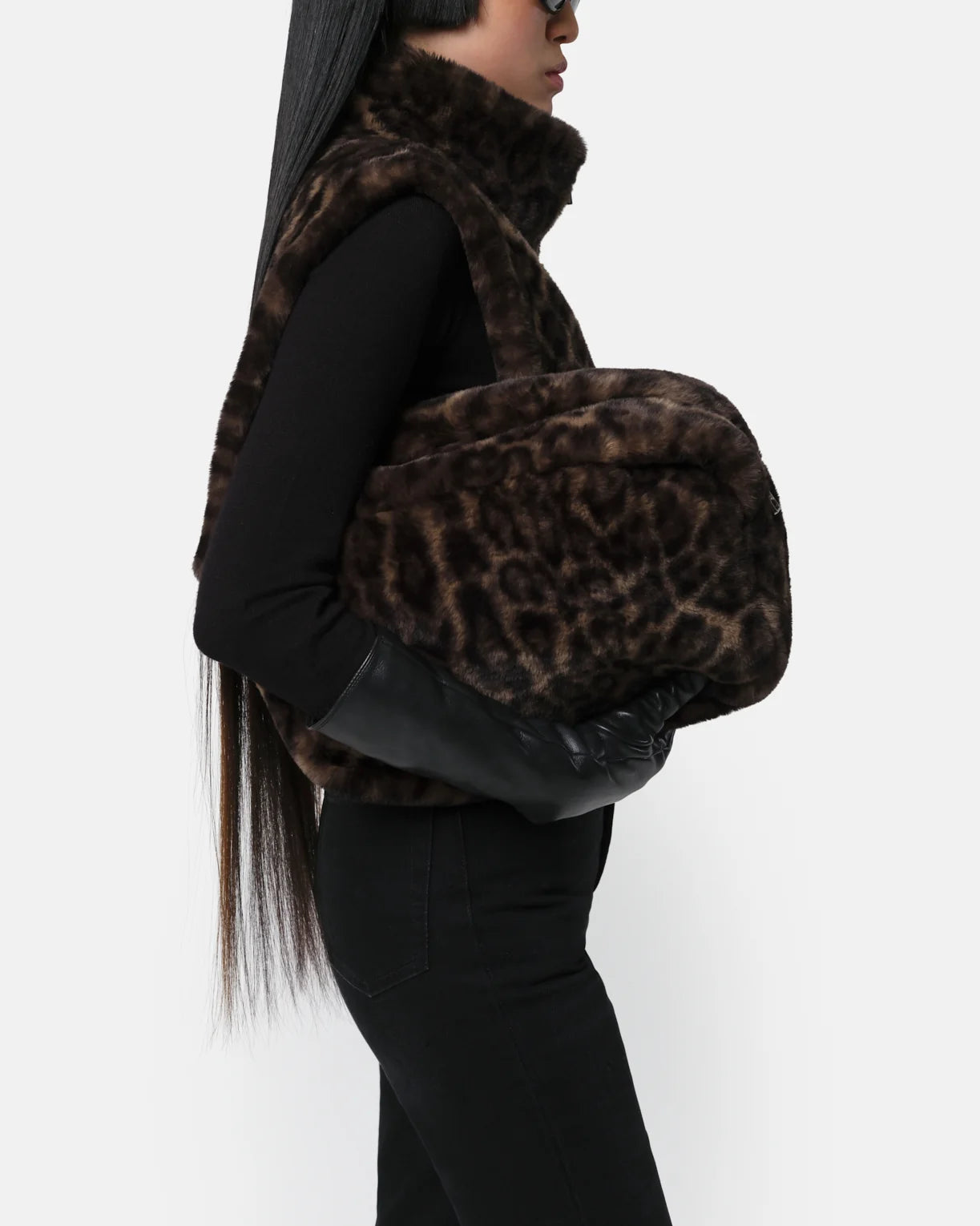 Jumbo Noor Faux Fur Pouchette - Dark Leopard - Apparis