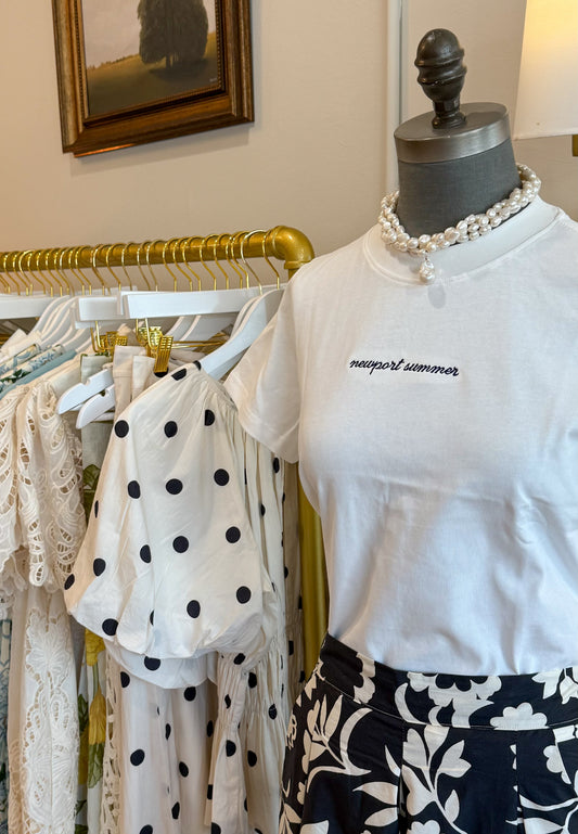 Newport Summer Embroidered T Shirt - White