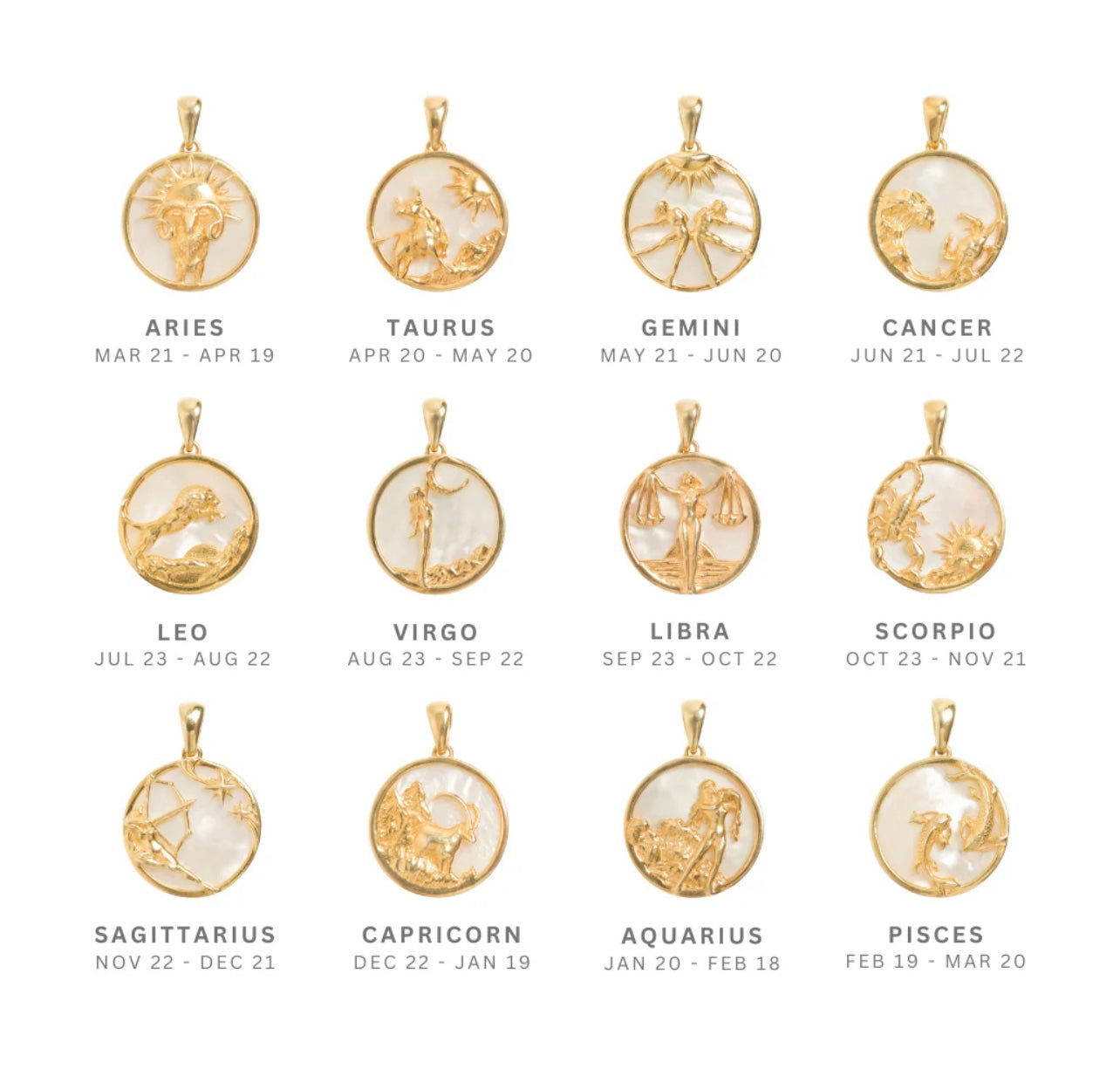 Zodiac Collection Mother of Pearl Pendant (ALL ZODIACS) - Freya Rose London