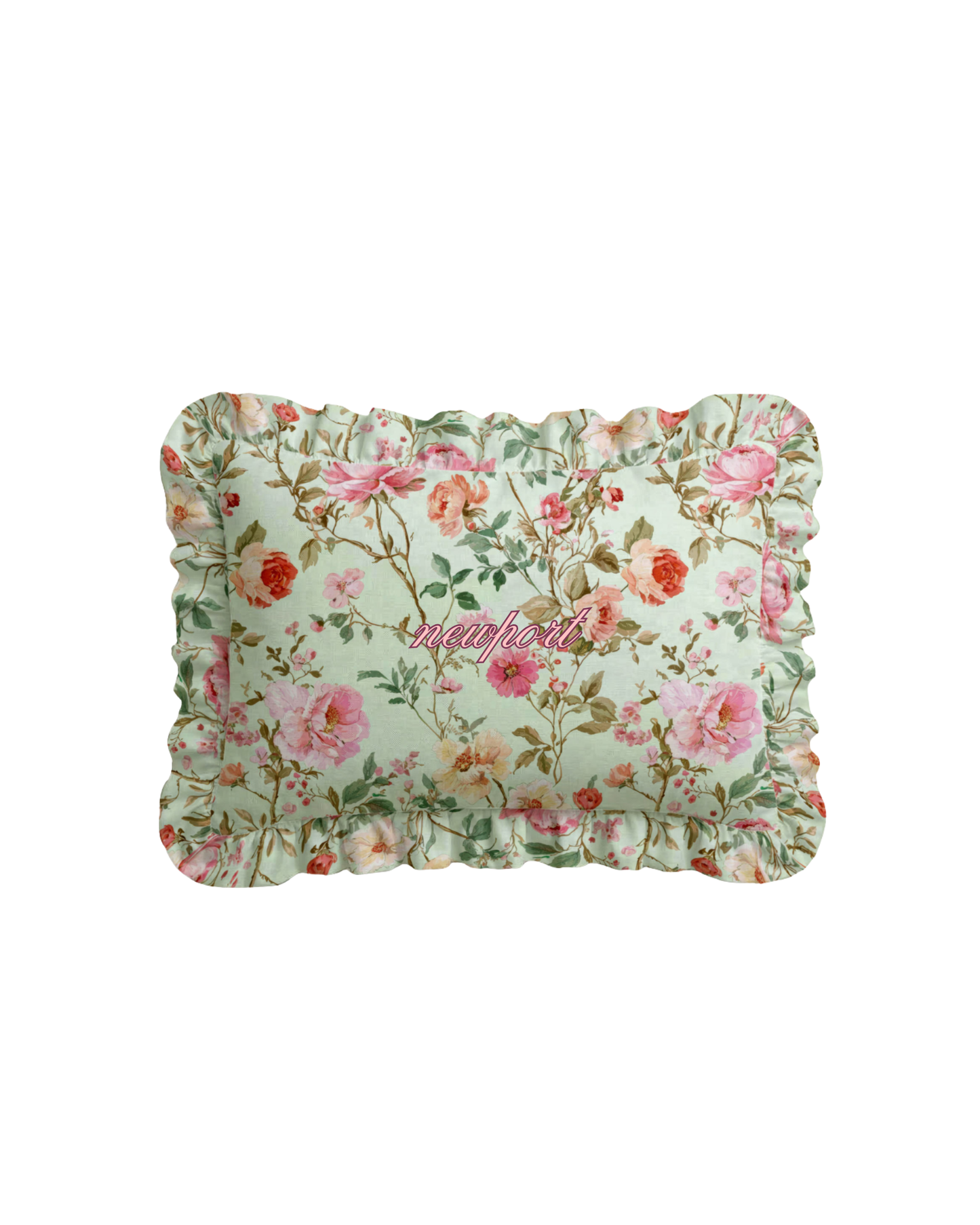Newport Ruffled Embroidered Pillow - Floral