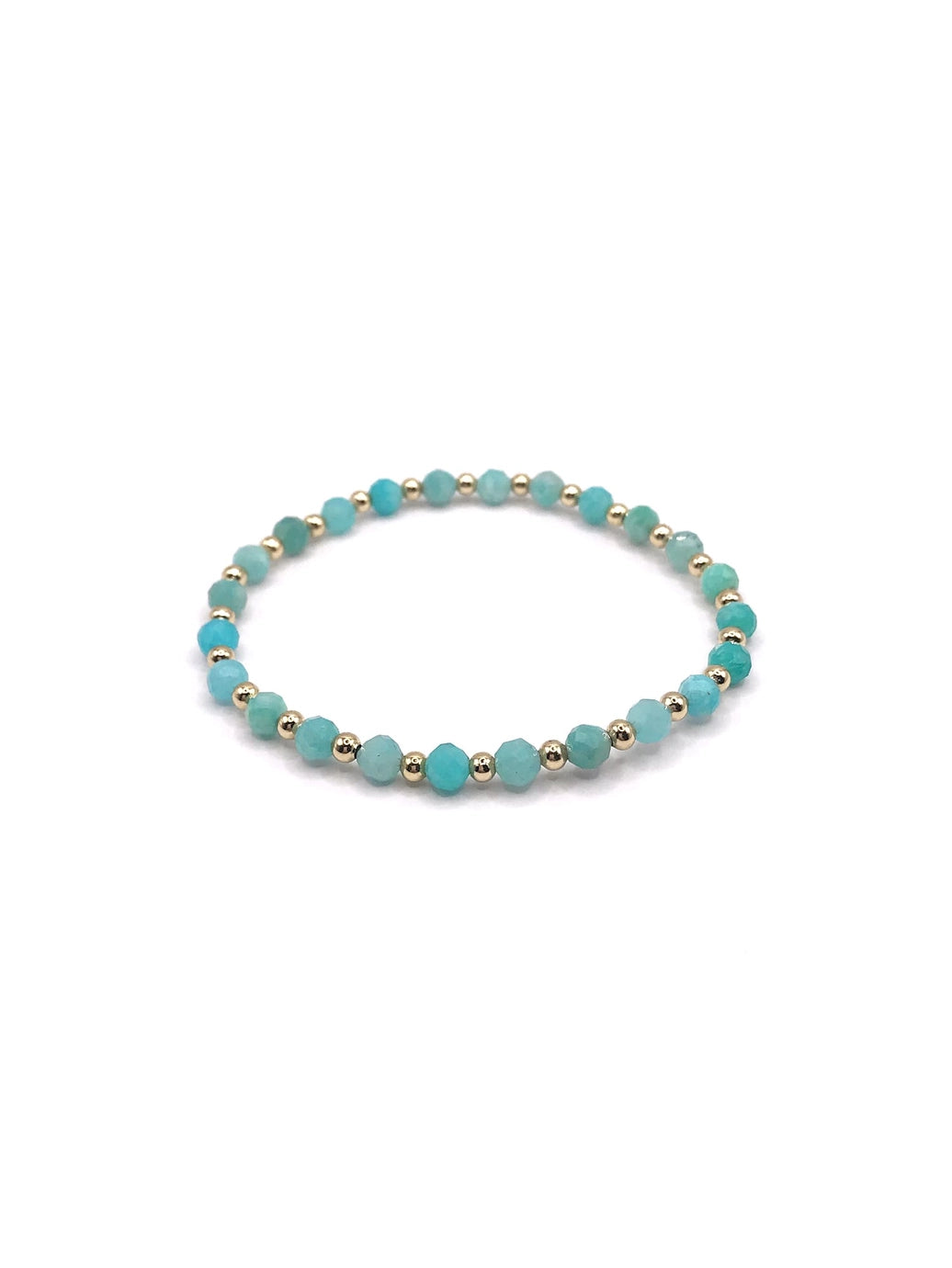Elley Handmade Stretchy Gemstone Bracelet Gold Filled - Aqua - Kaylie Dawn Jewelry