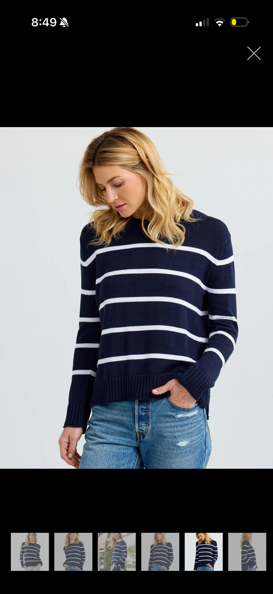 Everyday Cotton Crewneck Sweater - Navy with White Stripes