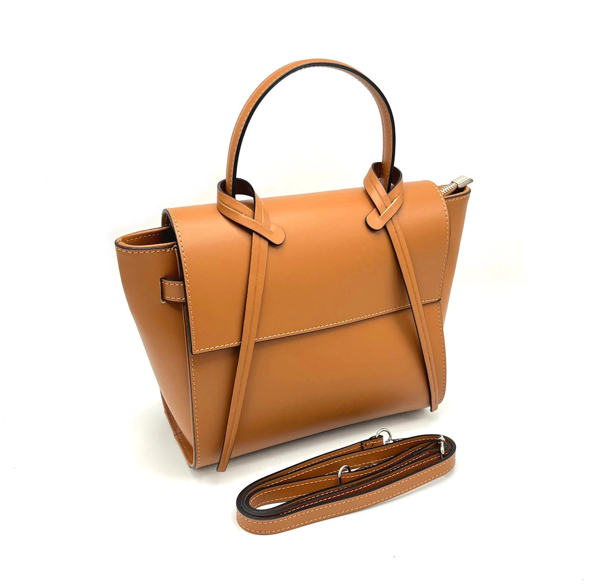 Genuine Leather Shoulder Bag - Made in Italy - Blue