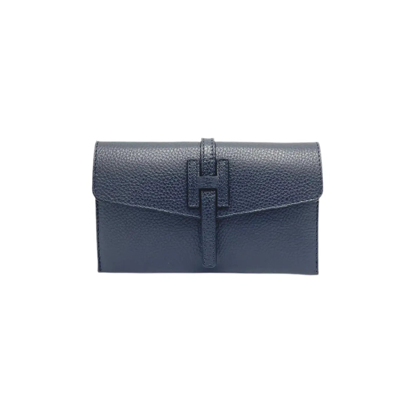 Genuine Leather Mini Clutch Bag - Made in Italy - Navy