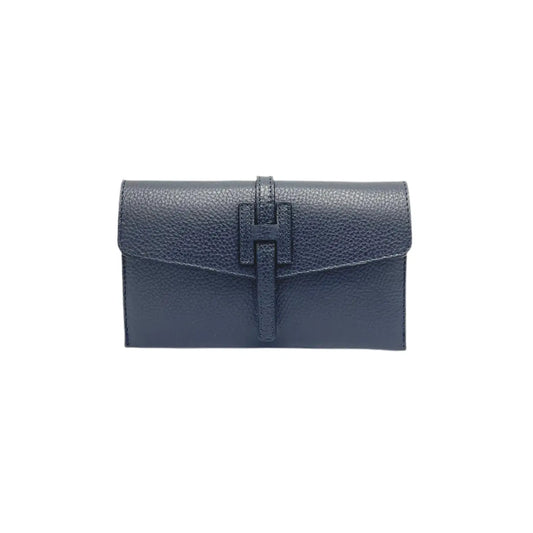 Genuine Leather Mini Clutch Bag - Made in Italy - Navy