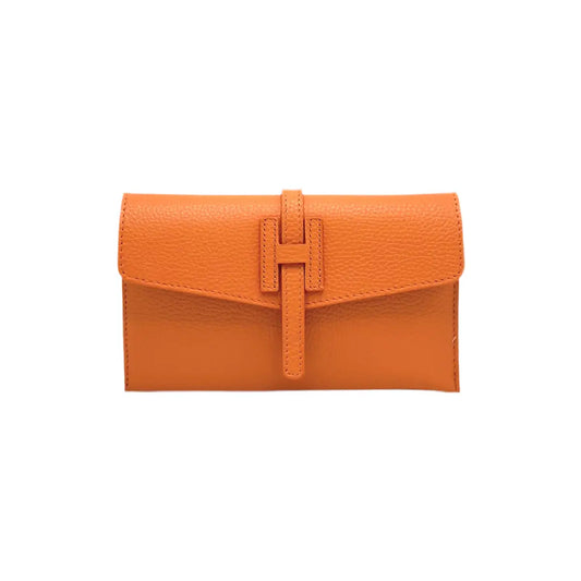 Genuine Leather Mini Clutch Bag - Made in Italy - Orange