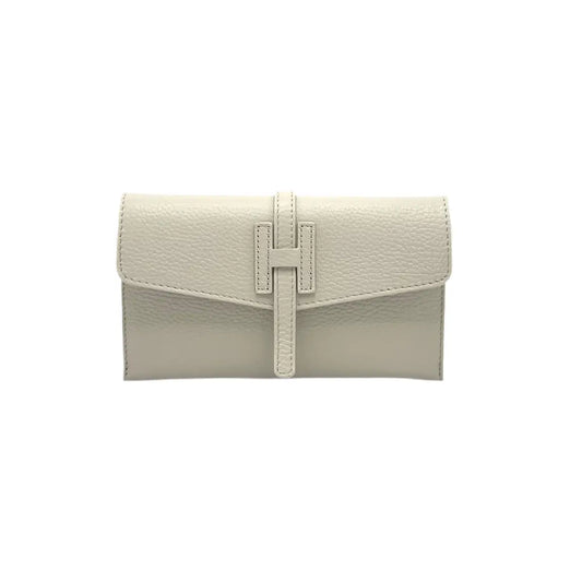 Genuine Leather Mini Clutch Bag - Made in Italy - Beige
