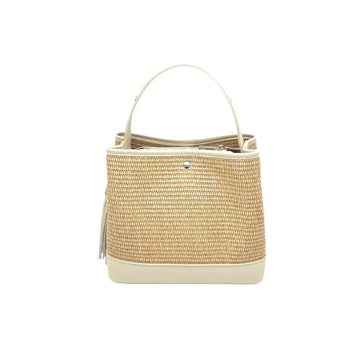 Raffia and Genuine Leather Bag - Made in Italy - Beige