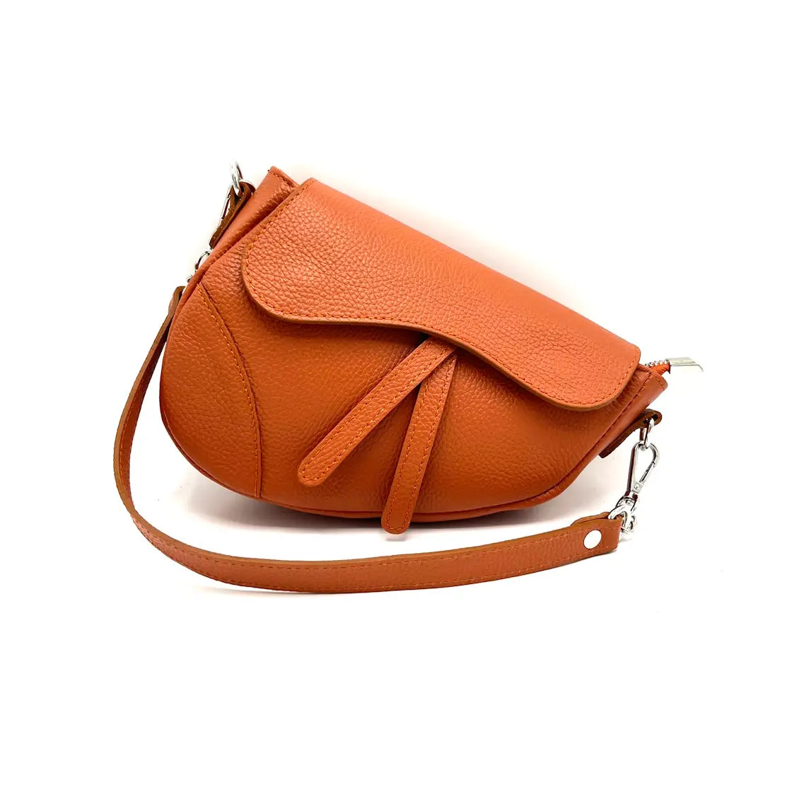Genuine Leather Saddle Bag - Made in Italy - Orange