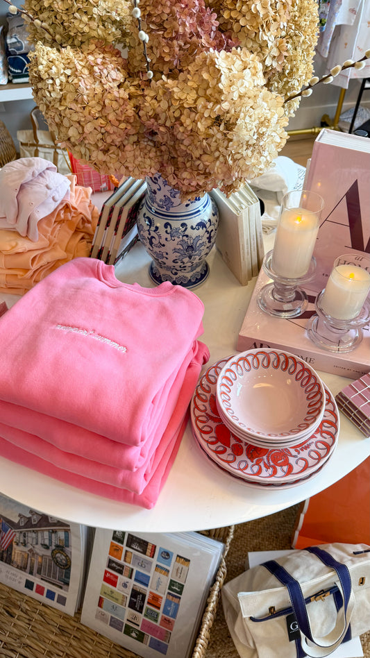 Newport Summer Embroidered Crewneck - Pink