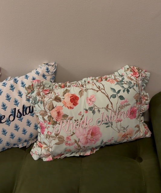 Rhode Island Ruffled Embroidered Pillow - Floral