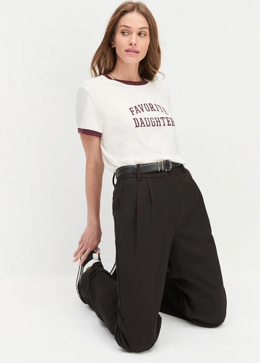 Collegiate Ringer Tee White/Burgundy - Favorite Daughter