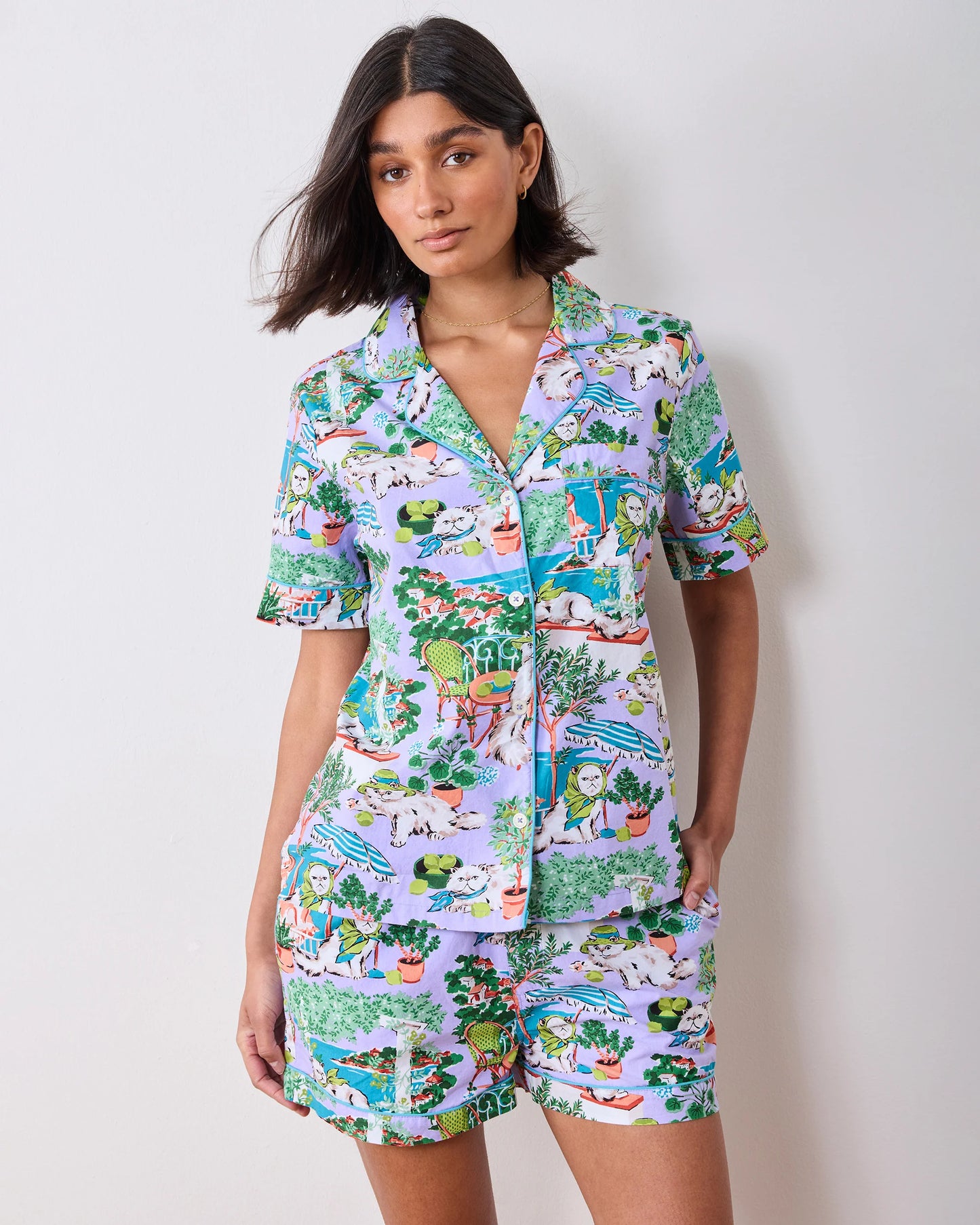 Short PJ Set in Mediterranean Meow - Printfresh