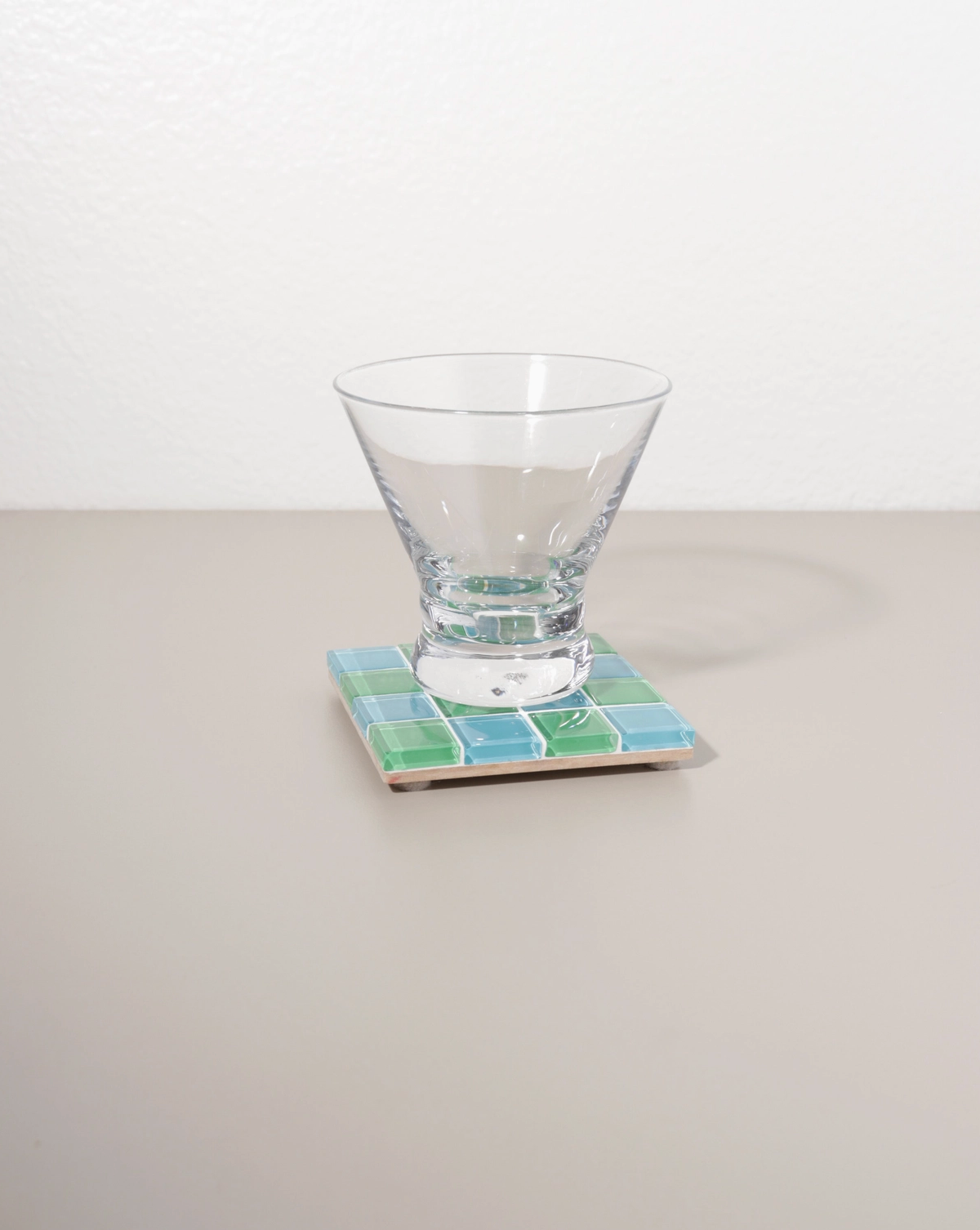 Glass Tile Coaster Checkered -Blue/Green - Subtle Art Studios