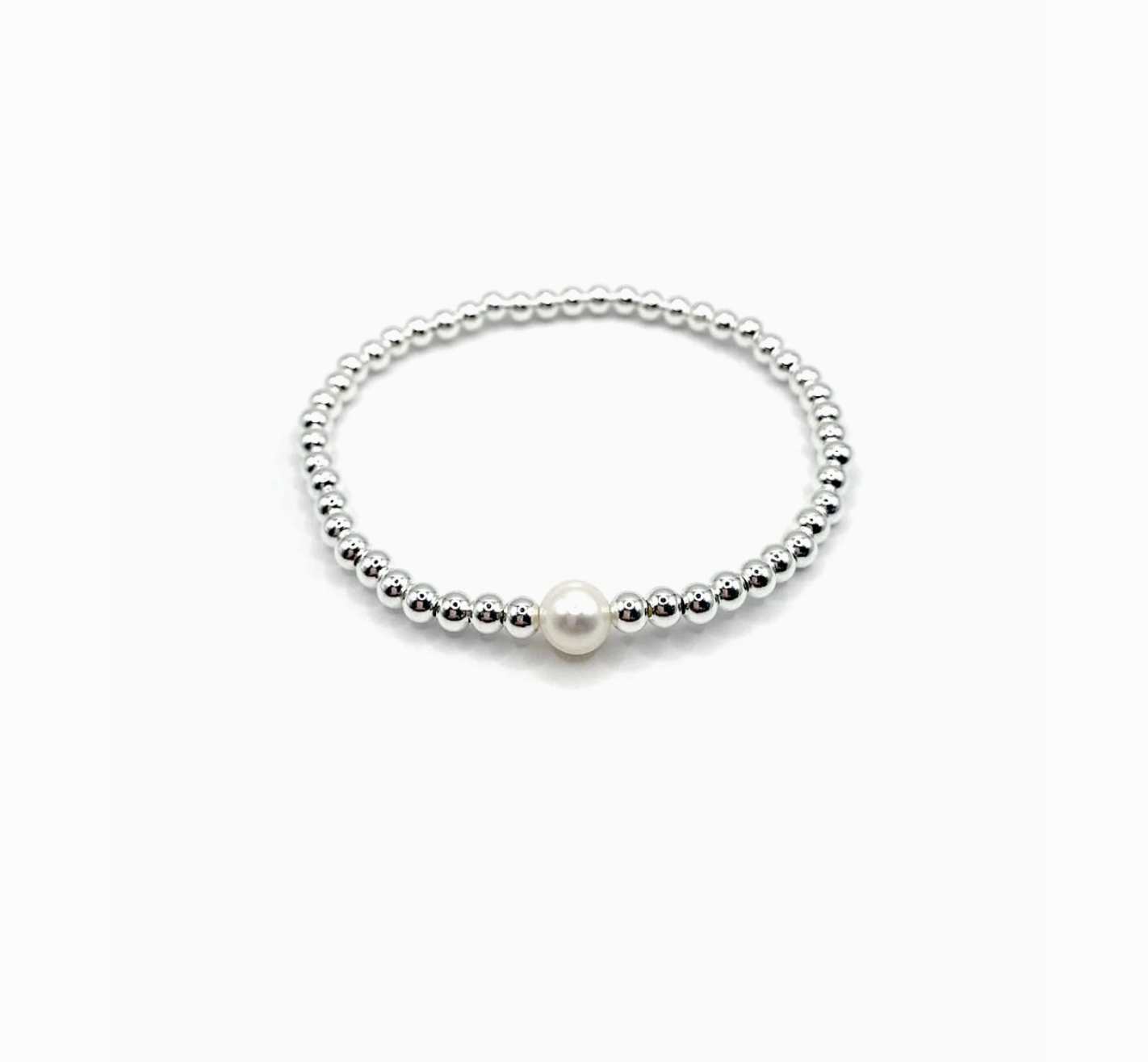 Stretchy Single Pearl Beaded Bracelet - SILVER - Kaylie Dawn