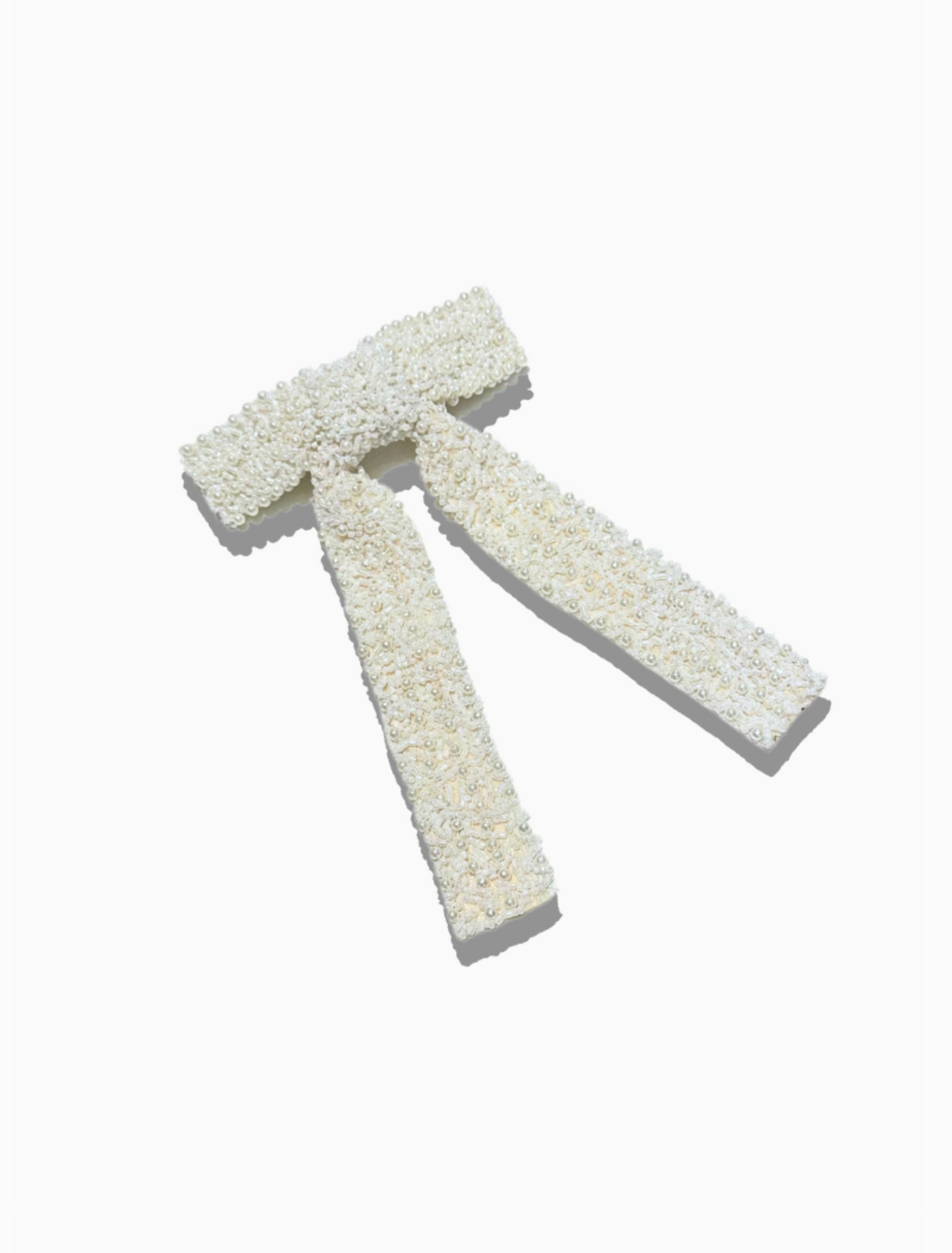 Hand-Beaded Pearl Hair Bow Barrette Clip