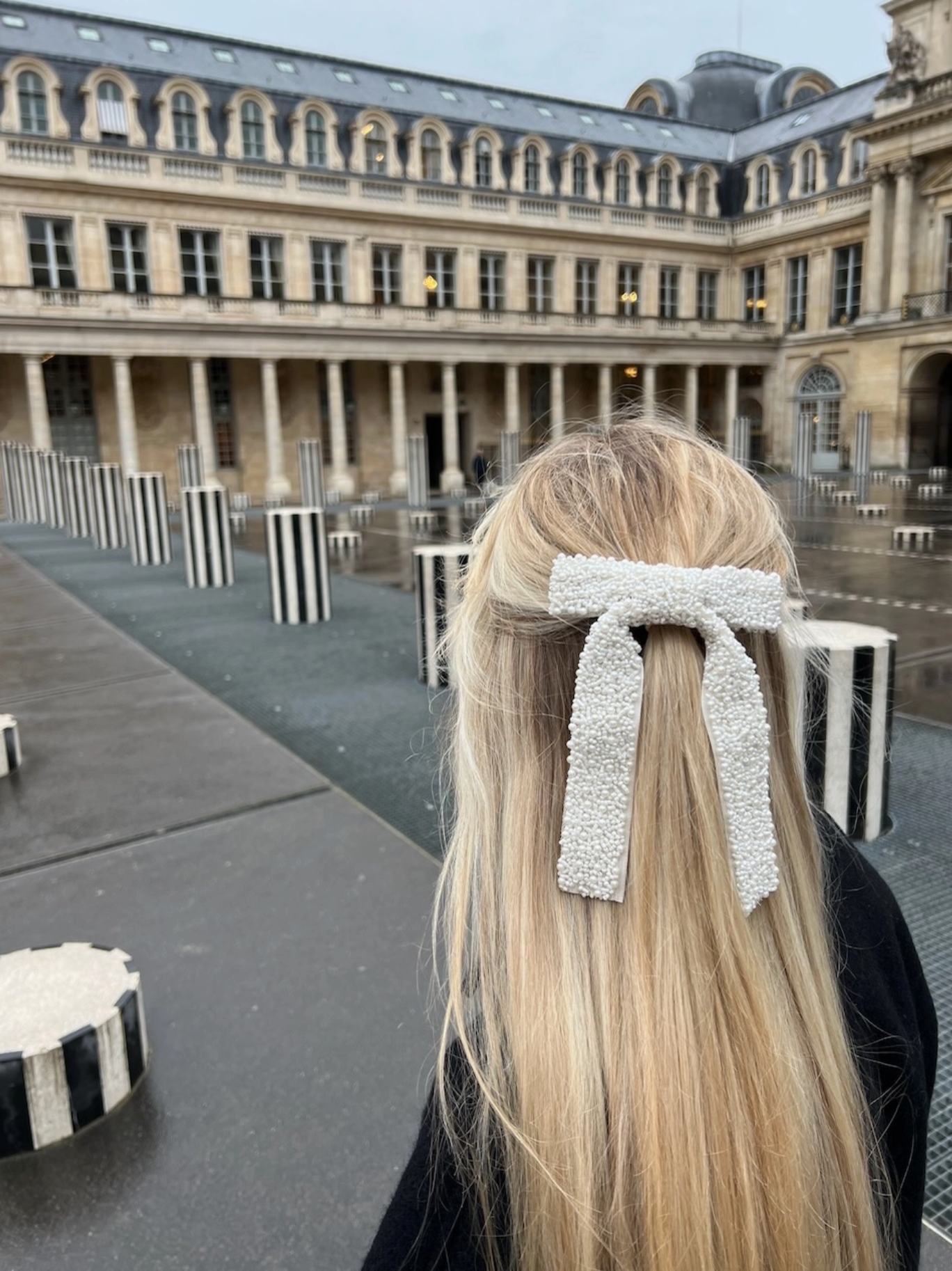 Hand-Beaded Pearl Hair Bow Barrette Clip